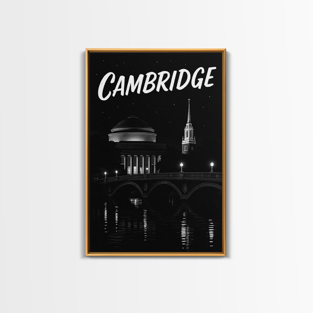 Cambridge Travel Poster, Canvas Print, Black And White Travel Art, Cambridge Wall Art, Fine Art Print, Gift For Travelers, Vintage City Art