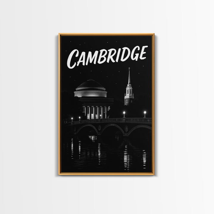 Cambridge Travel Poster, Canvas Print, Black And White Travel Art, Cambridge Wall Art, Fine Art Print, Gift For Travelers, Vintage City Art