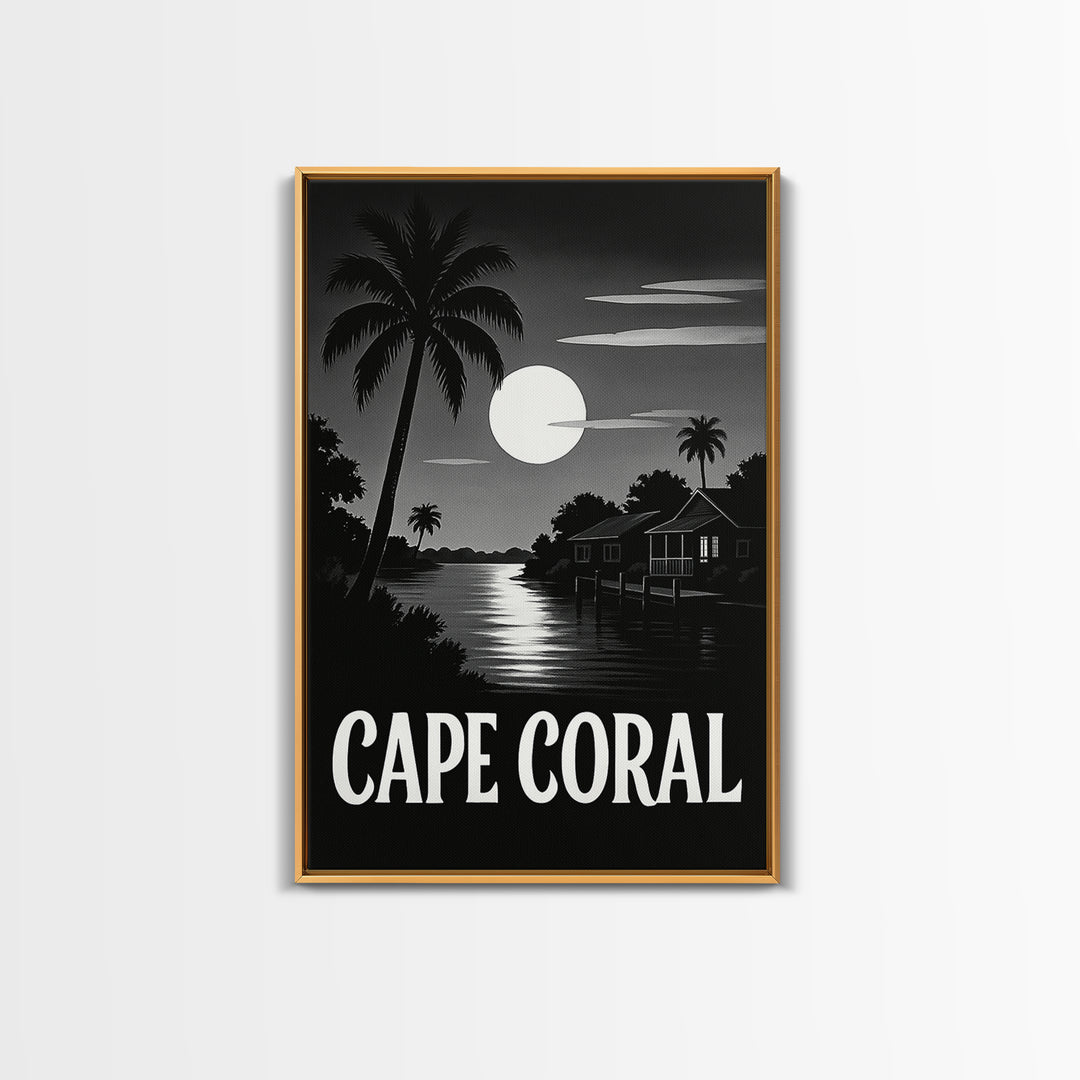 Cape Coral Travel Poster, Canvas Print, Dark Moody City Wall Art, Cape Coral Travel Art, Travel Art Print, Home Office Decor, Art Print