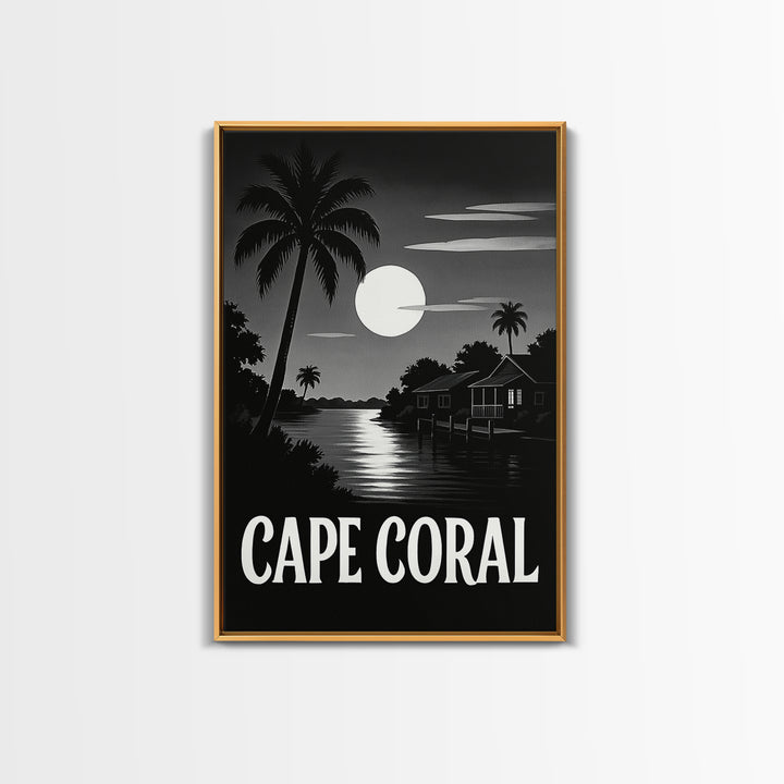 Cape Coral Travel Poster, Canvas Print, Dark Moody City Wall Art, Cape Coral Travel Art, Travel Art Print, Home Office Decor, Art Print