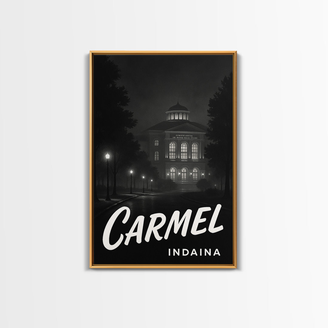 Carmel Indiana Travel Poster, Canvas Print, Vintage Noir Poster Art, Carmel Travel Art, Travel Art, Retro Travel Print, Mid Century Wall Art