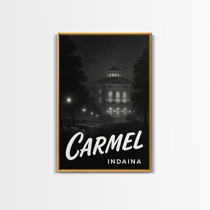 Carmel Indiana Travel Poster, Canvas Print, Vintage Noir Poster Art, Carmel Travel Art, Travel Art, Retro Travel Print, Mid Century Wall Art