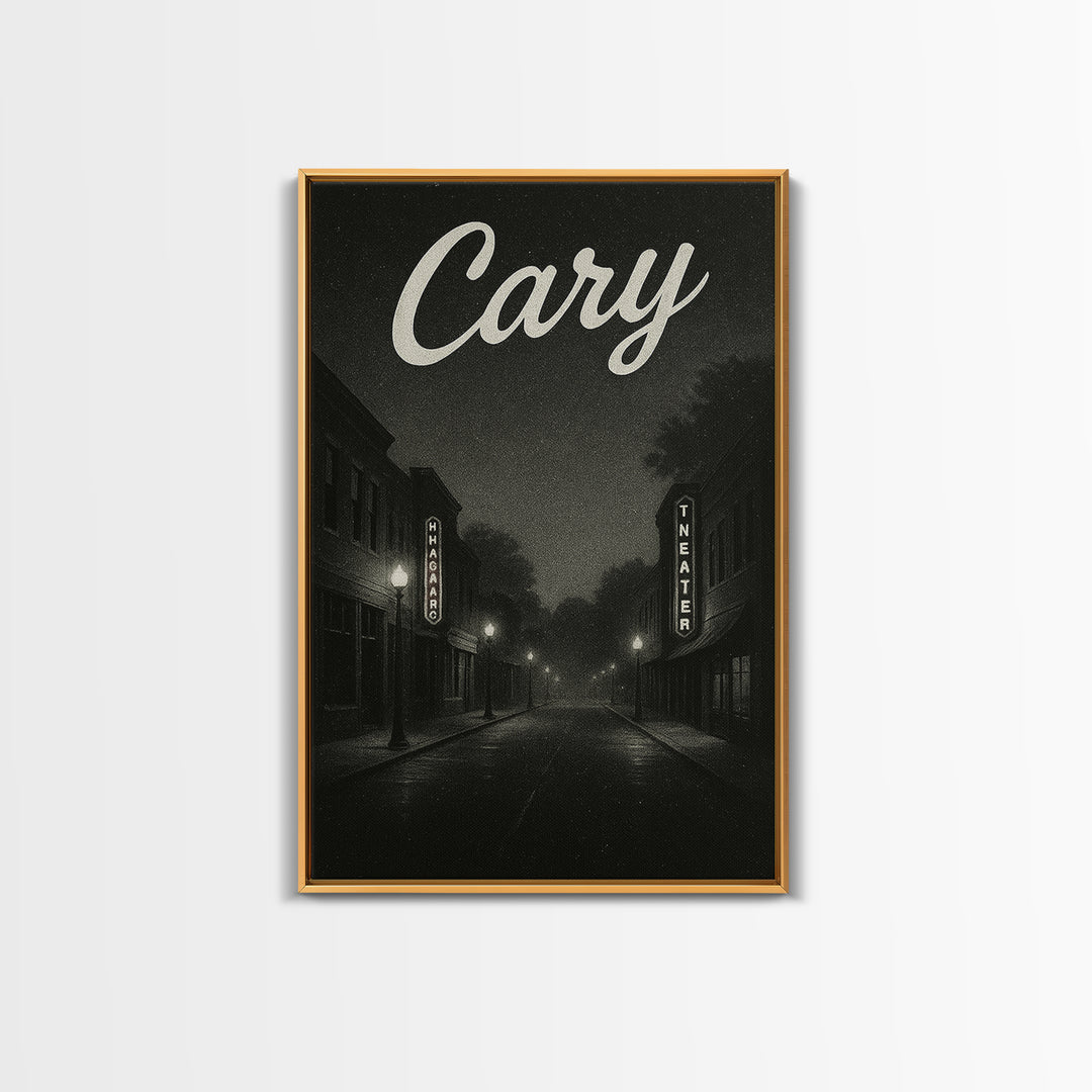 Cary North Carolina Travel Poster, Canvas Print, Dark Moody City Wall Art, Cary Print, Travel Poster Set, Travel Art Print