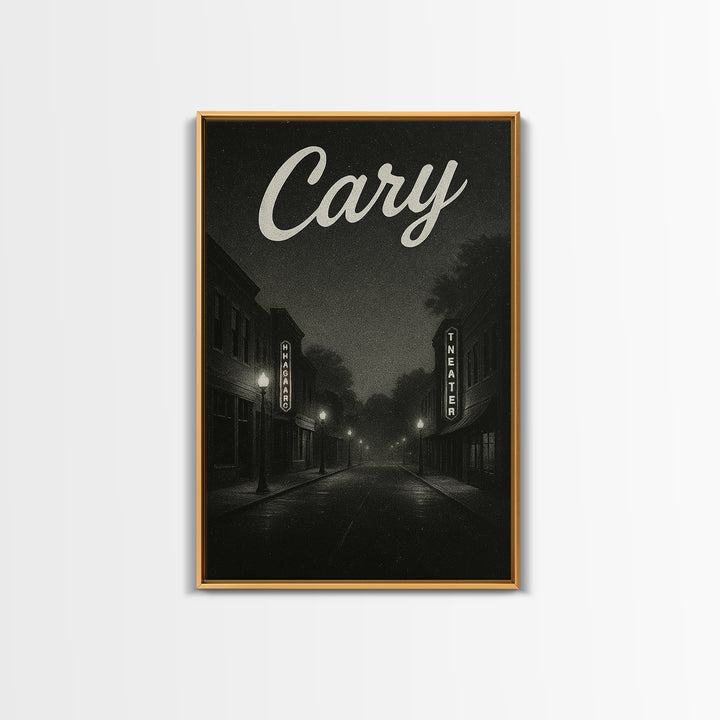 Cary North Carolina Travel Poster, Canvas Print, Dark Moody City Wall Art, Cary Print, Travel Poster Set, Travel Art Print