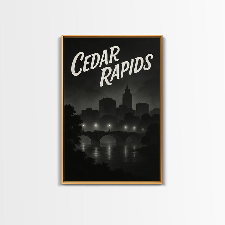Cedar Rapids Iowa Travel Poster, Canvas Print, Dark Moody City Wall Art, Cedar Rapids Travel Art, Travel Poster Art, Wanderlust Decor