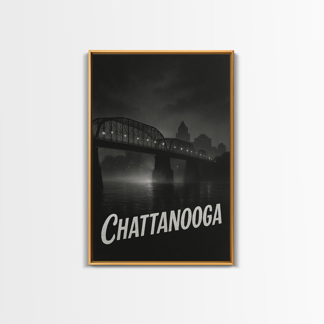 Chattanooga Tennessee Travel Poster, Canvas Print, Black And White Travel Art, Chattanooga Wall Art, Mid Century Wall Art, Travel Art