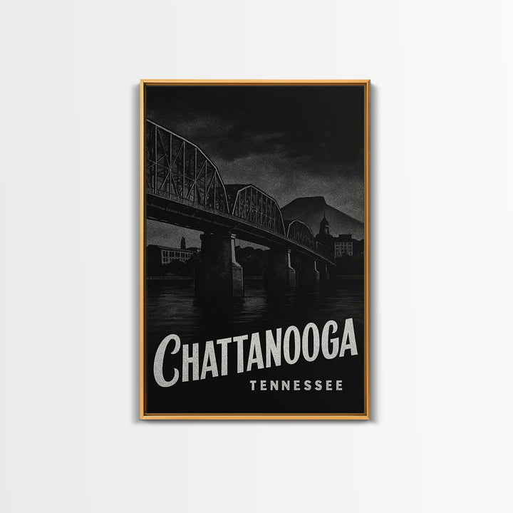 Chattanooga Travel Poster, Framed Canvas Print, Dark Moody City Wall Art, Chattanooga City Art, City Art Print, Wanderlust Decor