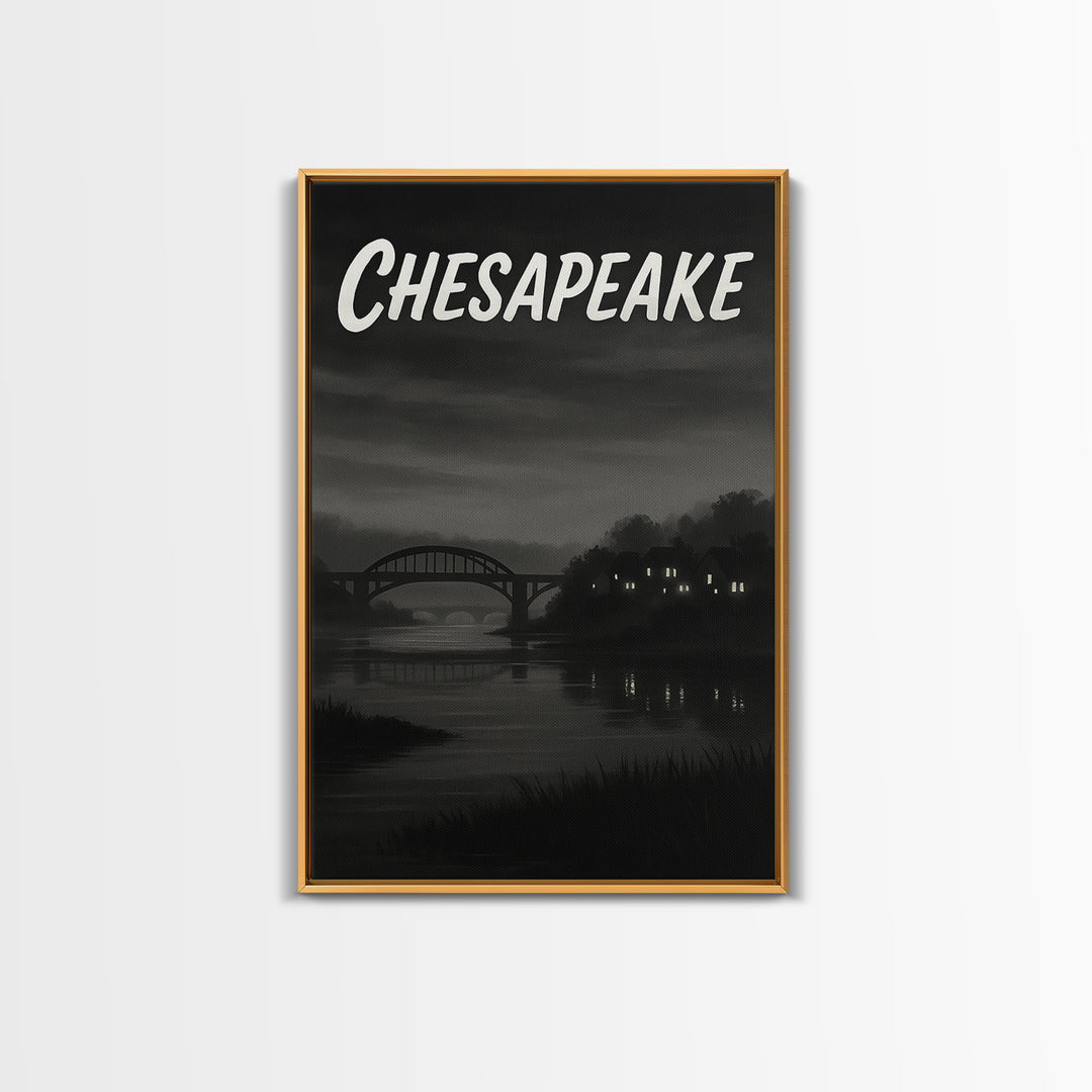 Chesapeake Virginia Travel Poster, Canvas Print, Vintage Noir Poster Art, Chesapeake Wall Art, Fine Art Print, Wall Art, City Art Print