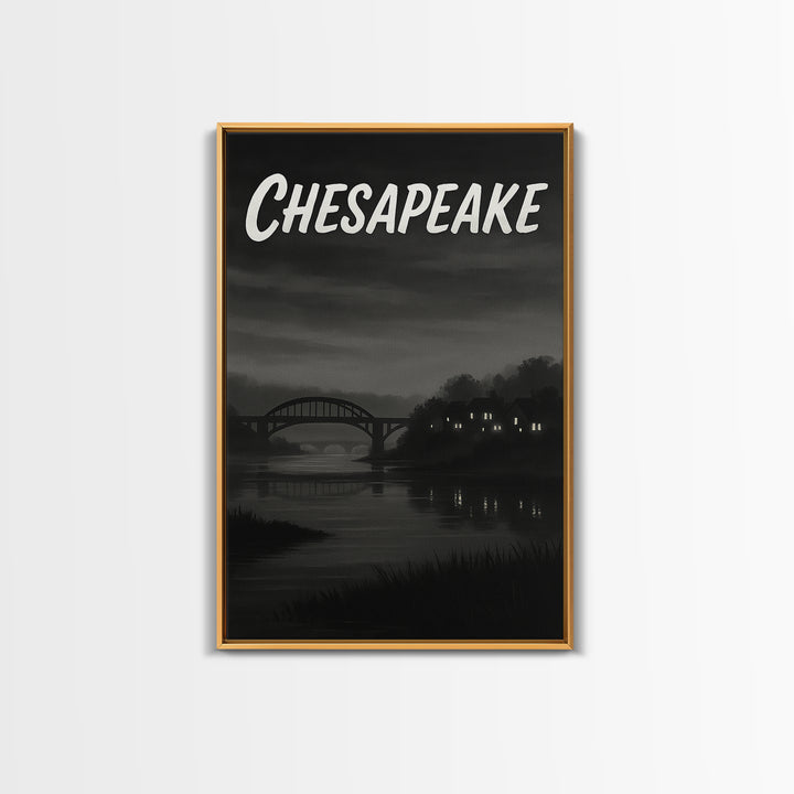 Chesapeake Virginia Travel Poster, Canvas Print, Vintage Noir Poster Art, Chesapeake Wall Art, Fine Art Print, Wall Art, City Art Print