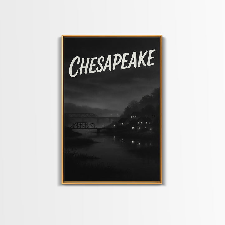 Chesapeake Travel Poster, Framed Canvas Print, Black And White Travel Art, Chesapeake Travel Art, City Illustration, Travel Poster Set