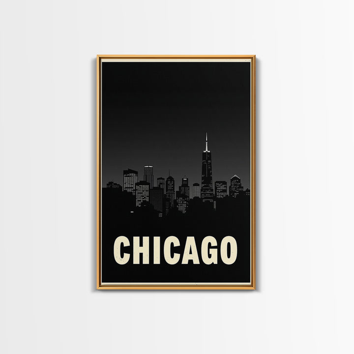Chicago Illinois Travel Poster, Framed Canvas Print, Night Street Poster Art, Chicago Art Print, Vintage Travel Print, Travel Poster Art
