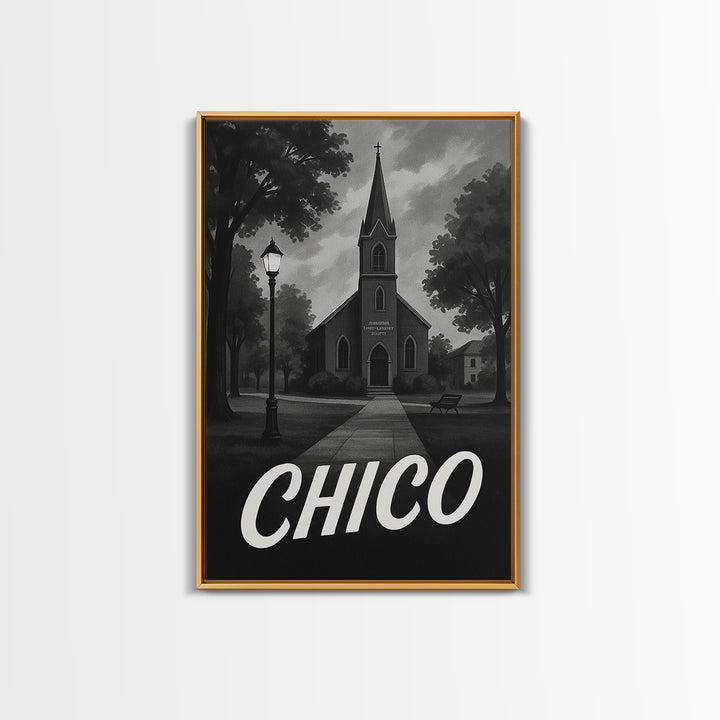 Chico Travel Poster, Canvas Print, Dark Moody City Wall Art, Chico Travel Art, City Travel Prints, Eclectic Wall Decor, Travel Wall Art