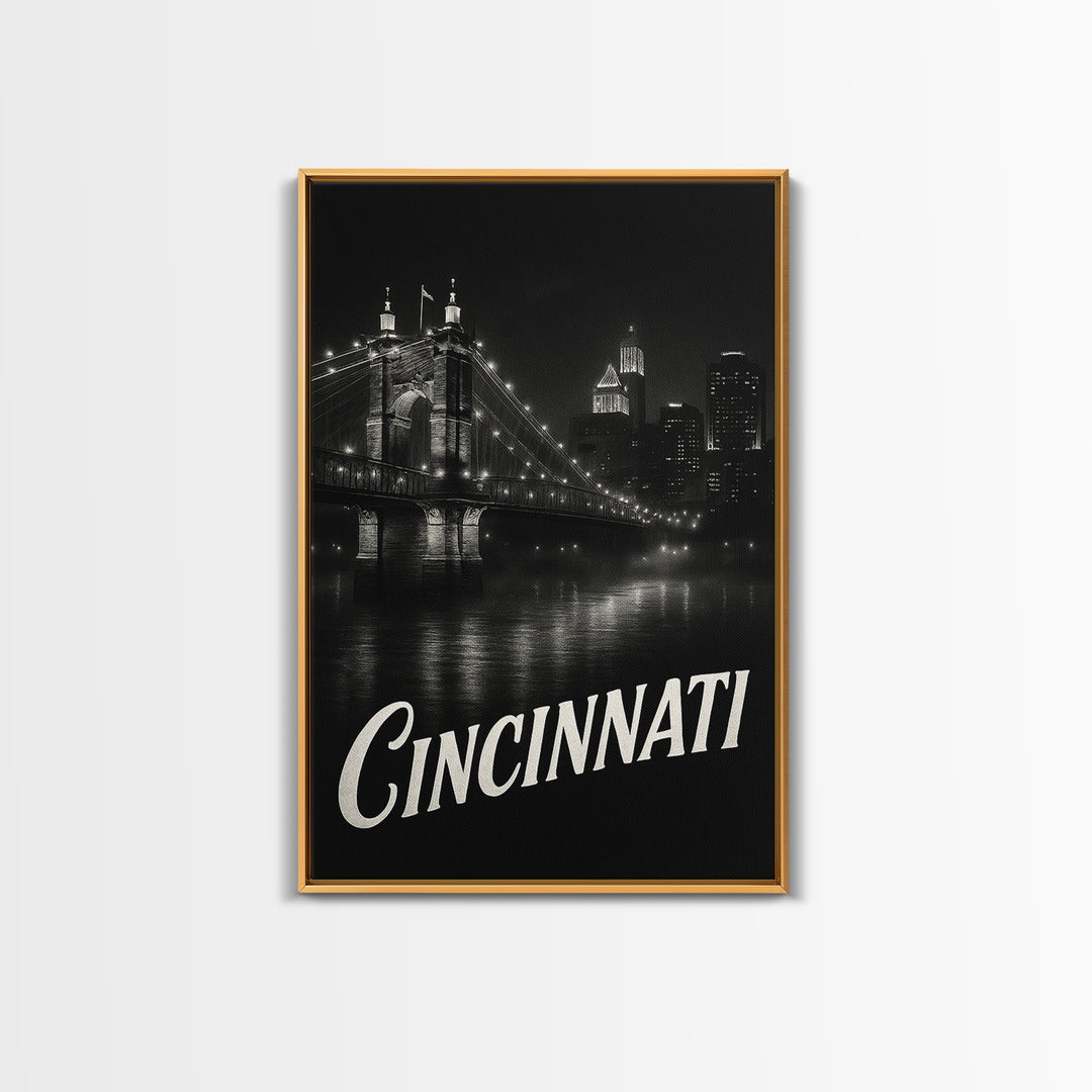 Cincinnati Ohio Travel Poster, Canvas Print, Black And White Travel Art, Cincinnati City Art, Travel Poster Art, City Art Print, Art Print