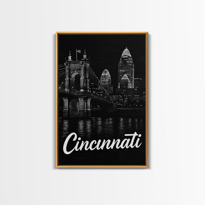 Cincinnati Travel Poster, Canvas Print, Night Street Poster Art, Cincinnati Poster Print, Travel Art Print, City Travel Prints