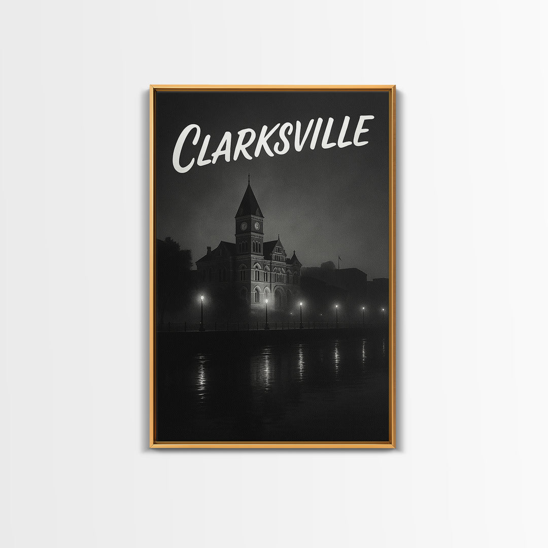Clarksville Tennessee Travel Poster, Canvas Print, Night Street Poster Art, Clarksville Travel Art, Watercolor Downtown Skyline, Art Print