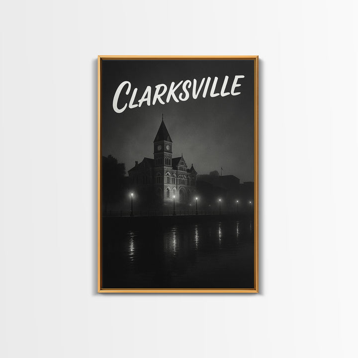 Clarksville Tennessee Travel Poster, Canvas Print, Night Street Poster Art, Clarksville Travel Art, Watercolor Downtown Skyline, Art Print