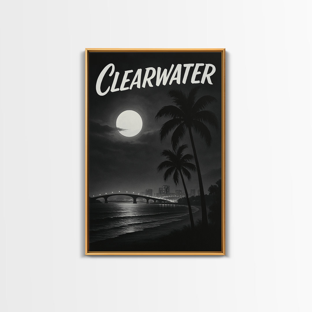 Clearwater Florida Travel Poster, Framed Canvas Print, Dark Moody City Wall Art, Clearwater Wall Art, Travel Poster Set, Travel Art Print