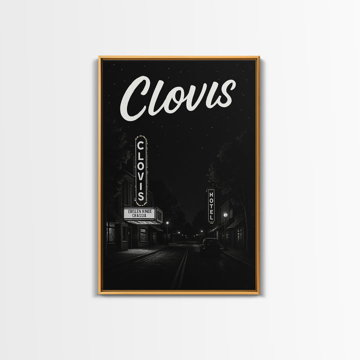 Clovis Travel Poster, Framed Canvas Print, Dark Moody City Wall Art, Clovis Poster Print, Vintage Travel Print, City Travel Prints