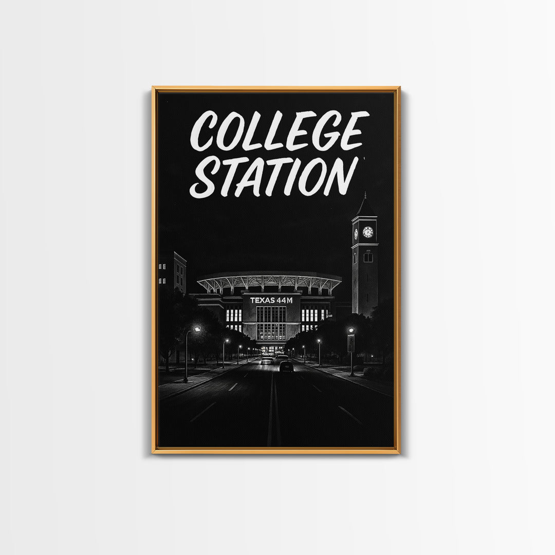 College Station Travel Poster, Canvas Print, Night Street Poster Art, College Station City Art, Travel Poster Art, Vintage Travel Art