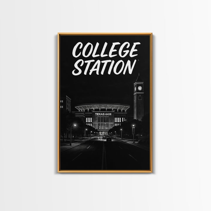 College Station Travel Poster, Canvas Print, Night Street Poster Art, College Station City Art, Travel Poster Art, Vintage Travel Art