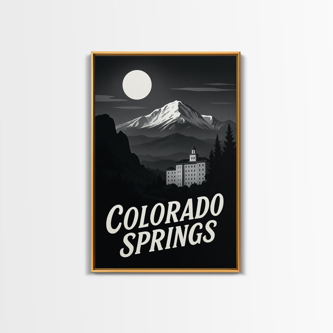 Colorado Springs Travel Poster, Canvas Print, Black And White Travel Art, Colorado Springs City Art, Travel Poster Art, City Illustration