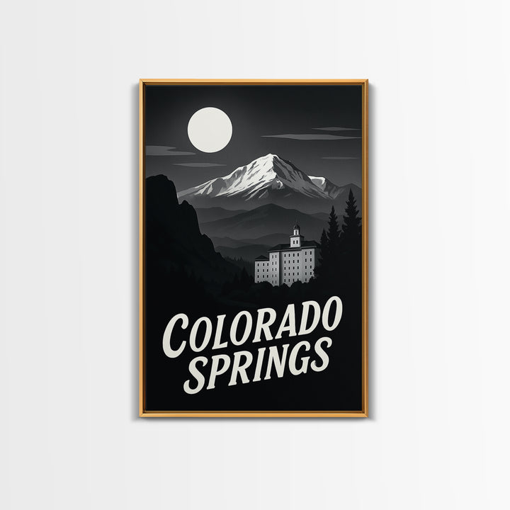 Colorado Springs Travel Poster, Canvas Print, Black And White Travel Art, Colorado Springs City Art, Travel Poster Art, City Illustration