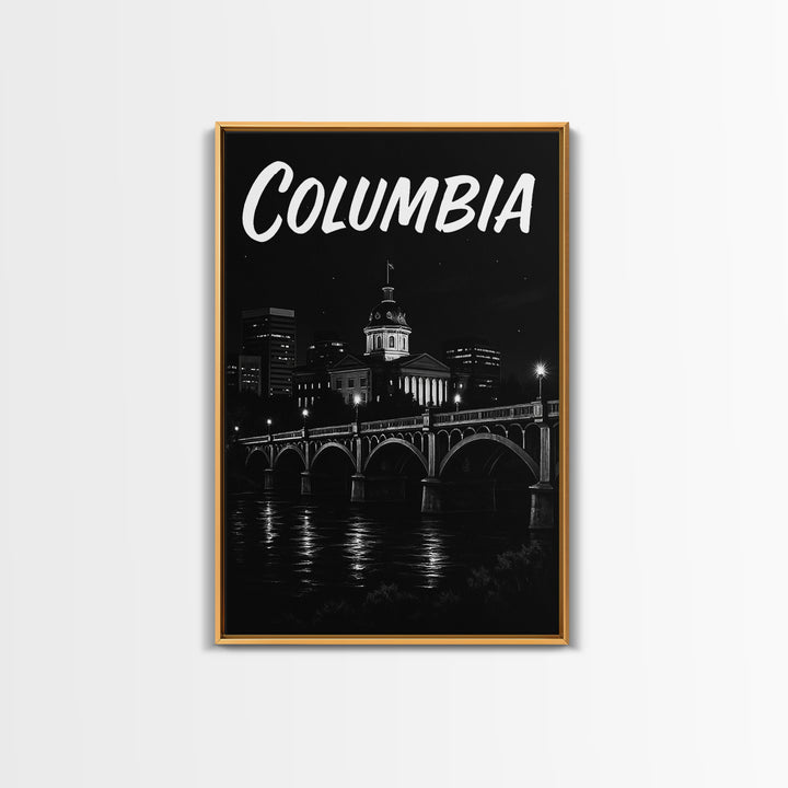 Columbia South Carolina Travel Poster, Canvas Print, Night Street Poster Art, Columbia Travel Art, Travel Prints, Art Print, Travel Wall Art