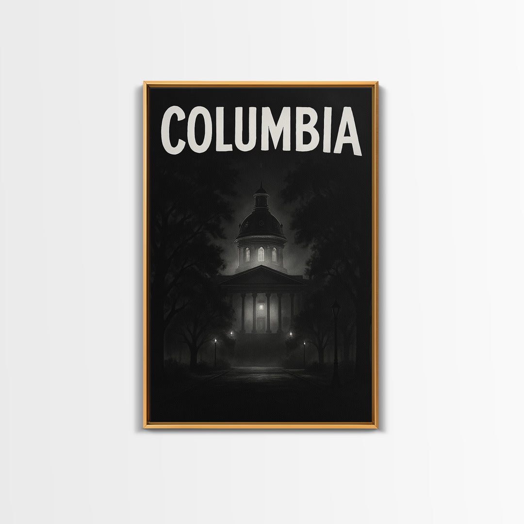 Columbia Travel Poster, Canvas Print, Dark Moody City Wall Art, Columbia Travel Art, Travel Wall Decor, Travel Art Print, Gift For Travelers