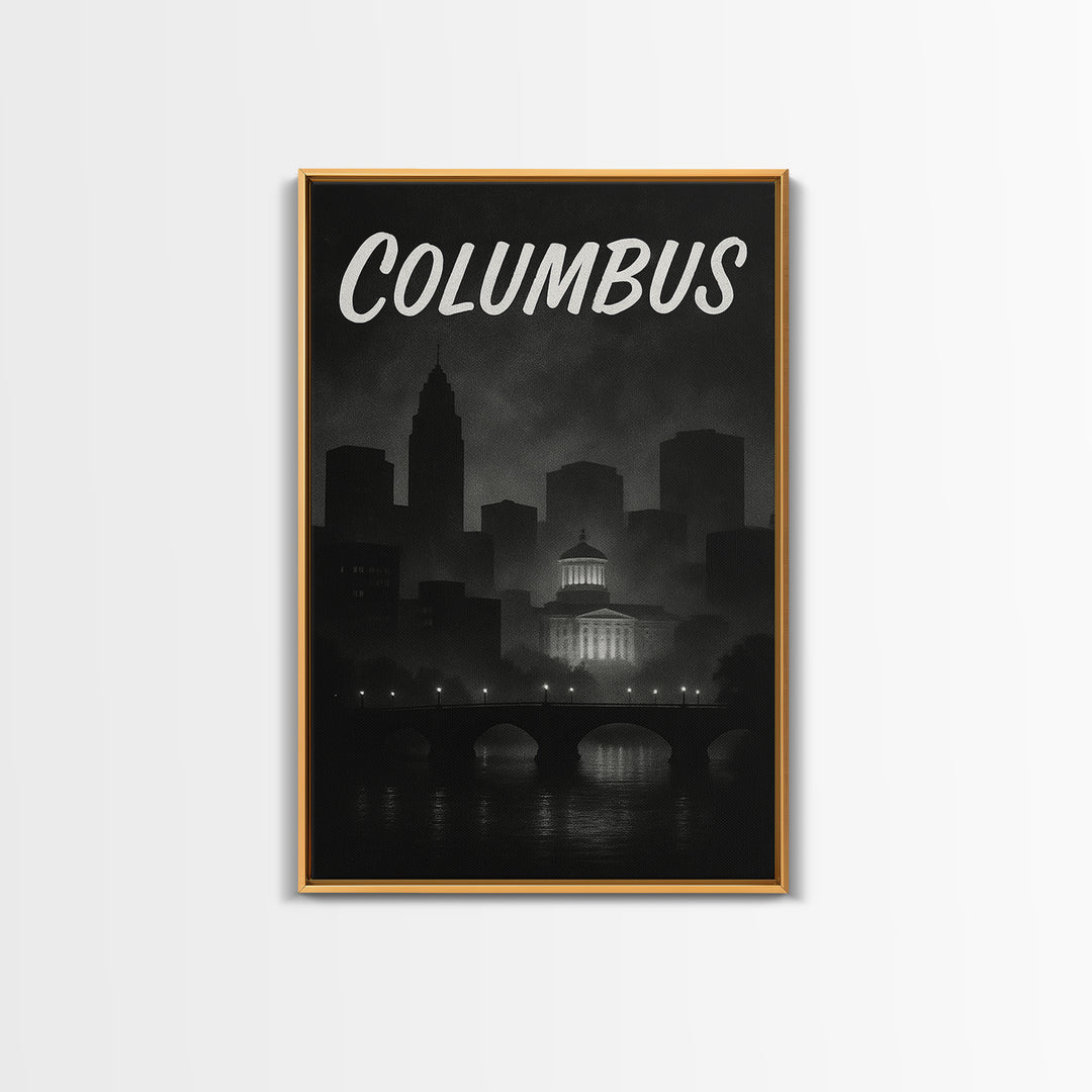 Columbus Travel Poster, Canvas Print, Vintage Noir Poster Art, Columbus Wall Art, Travel Poster Art, Vintage Travel Print, Travel Wall Art