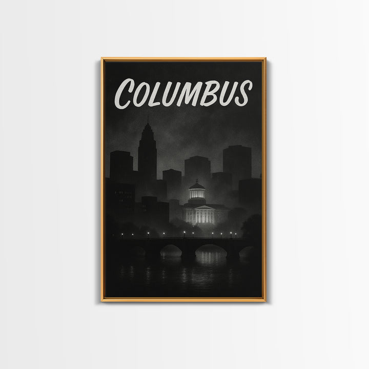 Columbus Travel Poster, Canvas Print, Vintage Noir Poster Art, Columbus Wall Art, Travel Poster Art, Vintage Travel Print, Travel Wall Art