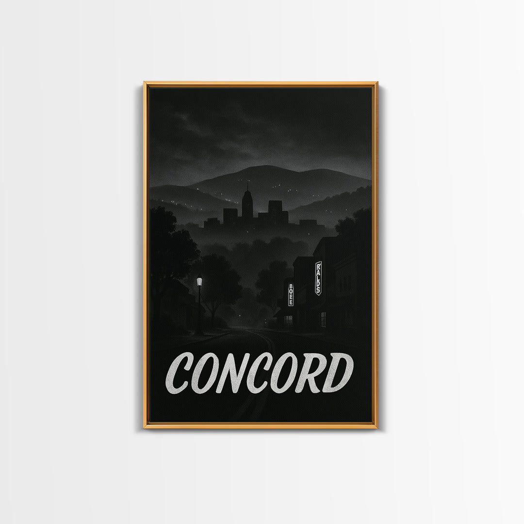 Concord California Travel Poster, Framed Canvas Print, Black And White Travel Art, Concord Travel Art, Travel Wall Art, City Illustration
