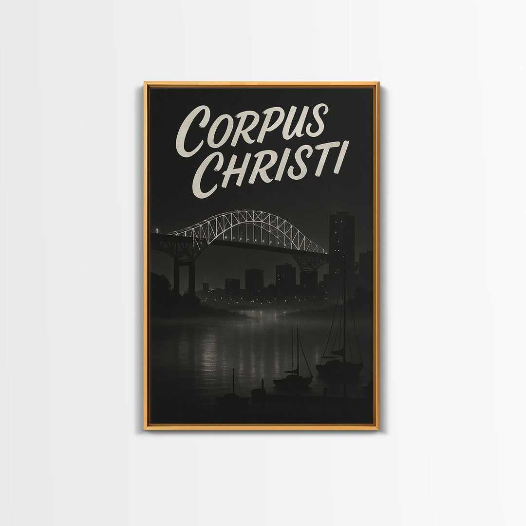 Corpus Christi Travel Poster, Framed Canvas Print, Night Street Poster Art, Corpus Christi Travel Art, Living Room Wall Art, Home Decor