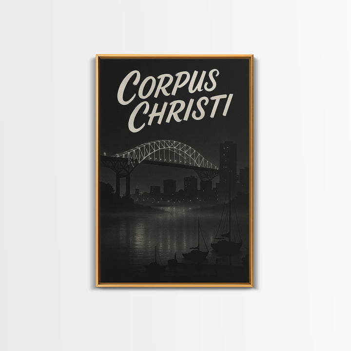 Corpus Christi Travel Poster, Framed Canvas Print, Night Street Poster Art, Corpus Christi Travel Art, Living Room Wall Art, Home Decor