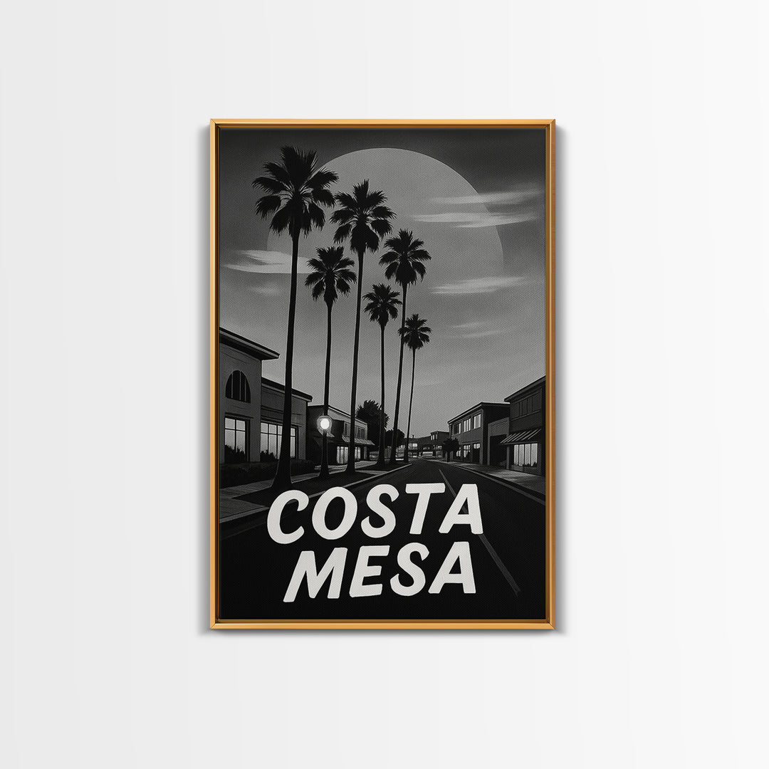 Costa Mesa Travel Poster, Framed Canvas Print, Night Street Poster Art, Costa Mesa Poster Print, Eclectic Wall Decor, Retro Travel Print