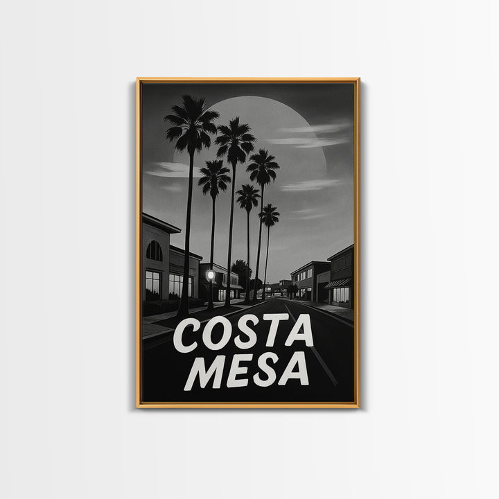 Costa Mesa Travel Poster, Framed Canvas Print, Night Street Poster Art, Costa Mesa Poster Print, Eclectic Wall Decor, Retro Travel Print