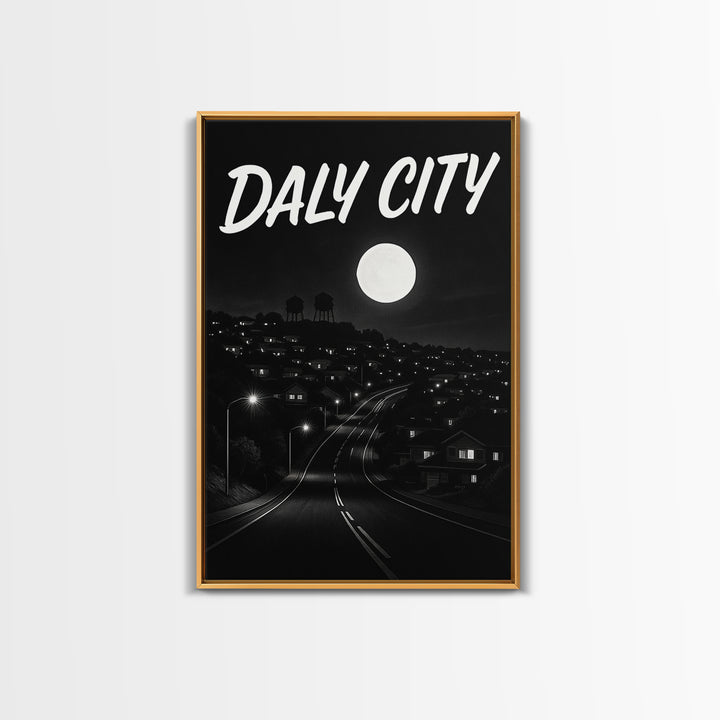 Daly City California Travel Poster, Canvas Print, Dark Moody City Wall Art, Daly City Poster Print, Travel Wall Art, Gift For Travelers