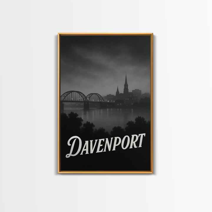 Davenport Iowa Travel Poster, Canvas Print, Night Street Poster Art, Davenport City Art, Travel Art Print, Vintage Travel Print, Travel Gift