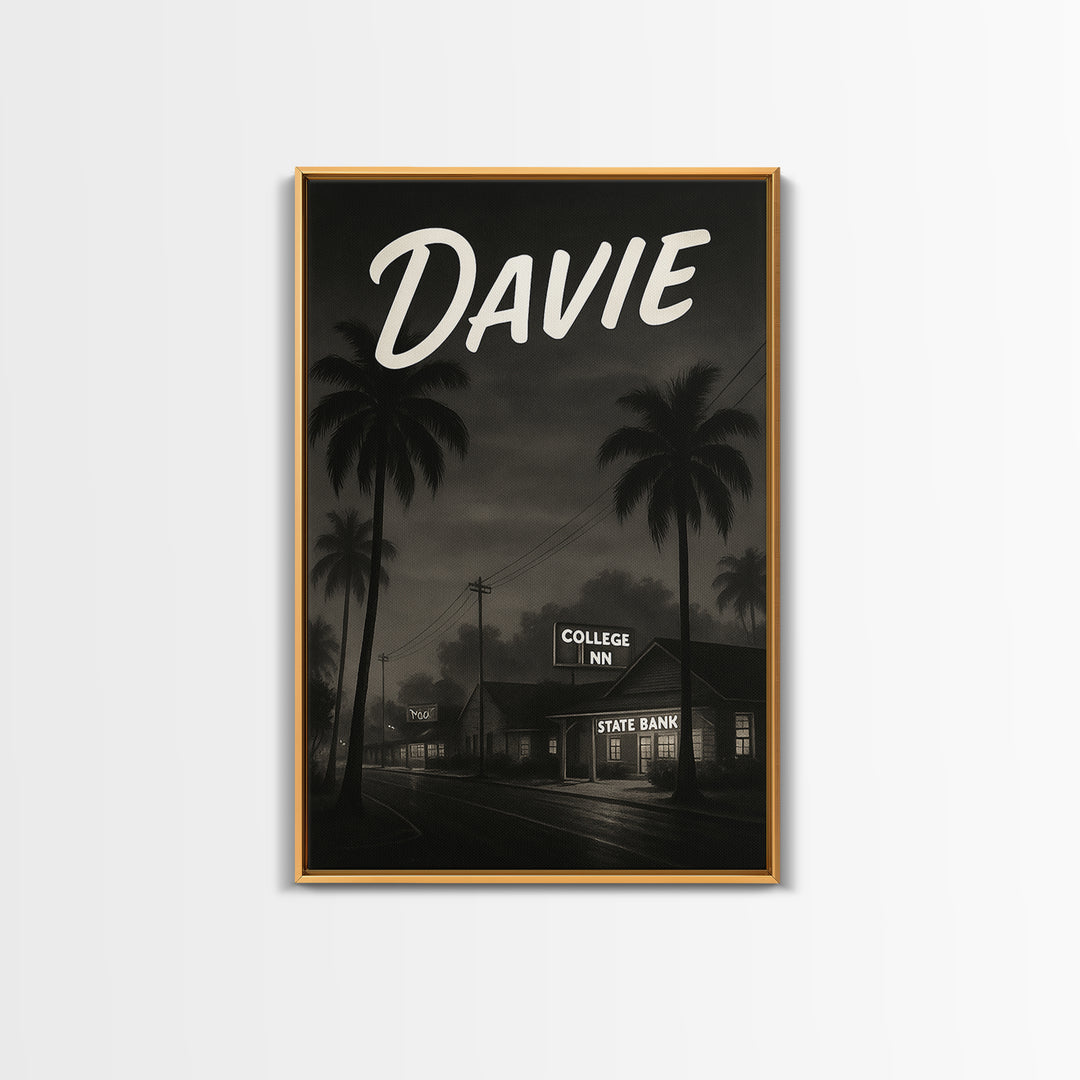 Davie Florida Travel Poster, Canvas Print, Black And White Travel Art, Davie Art Print, City Poster, Travel Wall Art, Travel Art Print