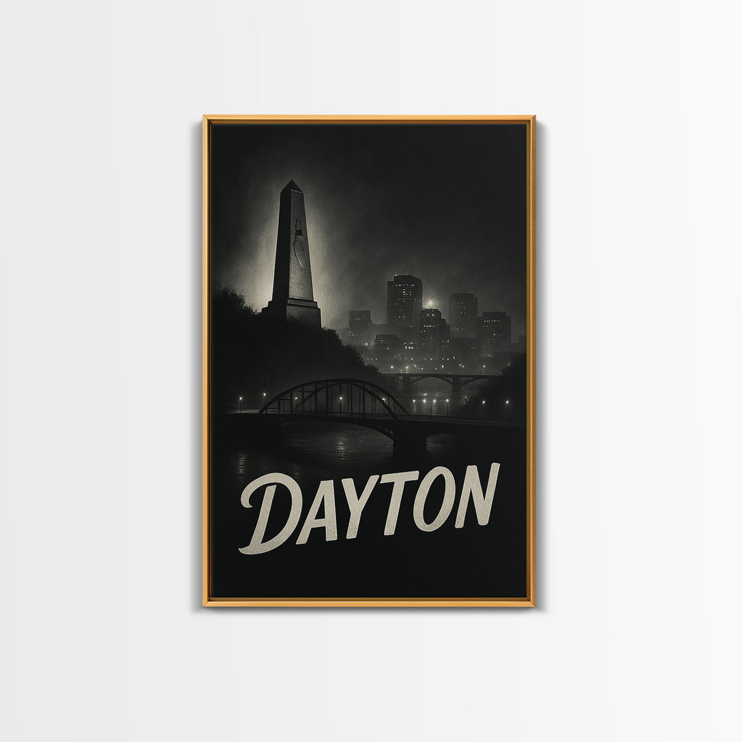 Dayton Ohio Travel Poster, Canvas Print, Night Street Poster Art, Dayton City Art, Travel Wall Art, Retro Travel Print, Vintage Travel Art