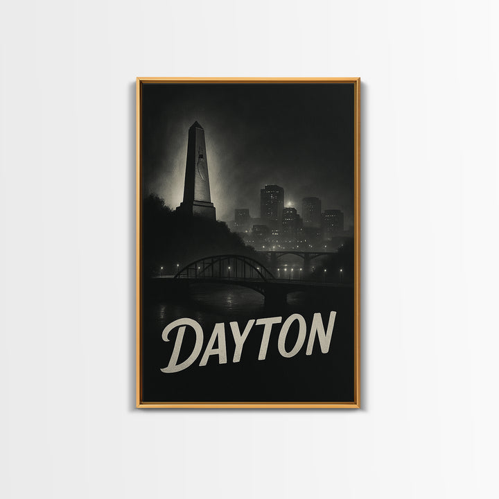 Dayton Ohio Travel Poster, Canvas Print, Night Street Poster Art, Dayton City Art, Travel Wall Art, Retro Travel Print, Vintage Travel Art