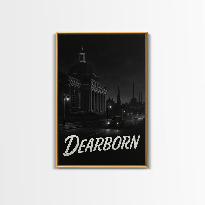 Dearborn Michigan Travel Poster, Framed Canvas Print, Vintage Noir Poster Art, Dearborn Art Print, Living Room Wall Art, Vintage Travel Art