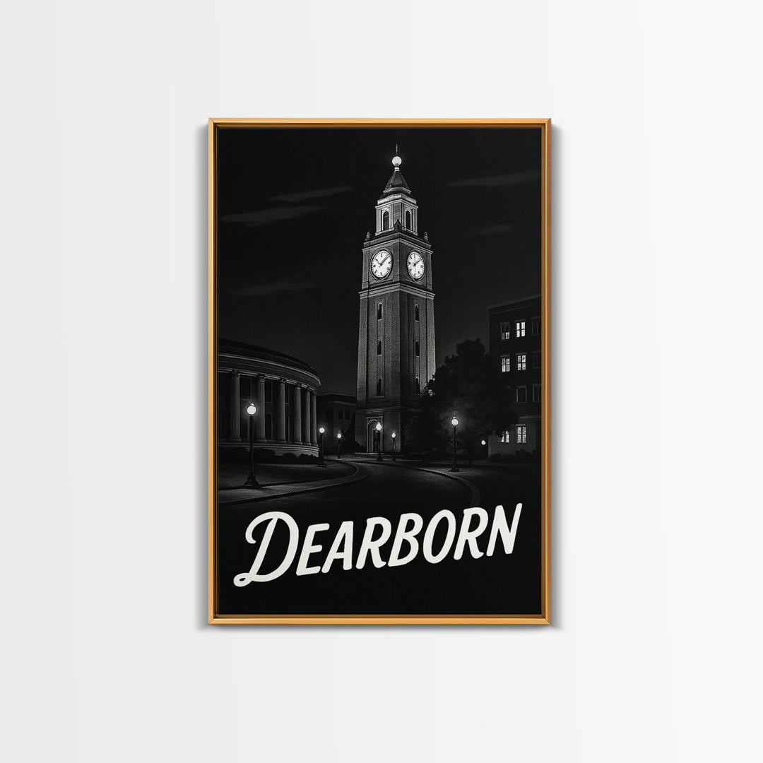 Dearborn Travel Poster, Framed Canvas Print, Dark Moody City Wall Art, Dearborn Poster Print, Home Office Decor, Travel Poster Set