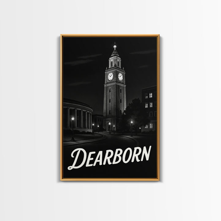 Dearborn Travel Poster, Framed Canvas Print, Dark Moody City Wall Art, Dearborn Poster Print, Home Office Decor, Travel Poster Set