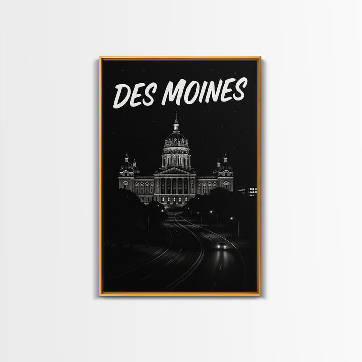 Des Moines Travel Poster, Canvas Print, Black And White Travel Art, Des Moines Wall Art, Travel Art Print, Gift For Travelers, Design 2