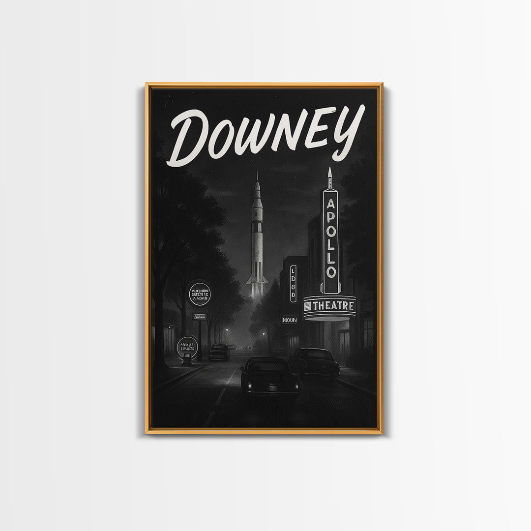 Downey California Travel Poster, Canvas Print, Black And White Travel Art, Downey Art Print, Travel Prints, City Poster, Travel Print