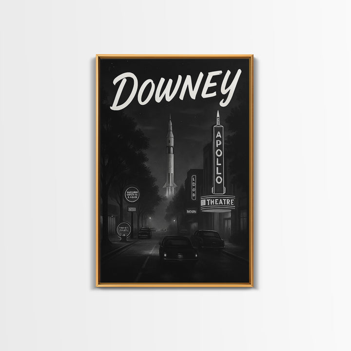 Downey California Travel Poster, Canvas Print, Black And White Travel Art, Downey Art Print, Travel Prints, City Poster, Travel Print