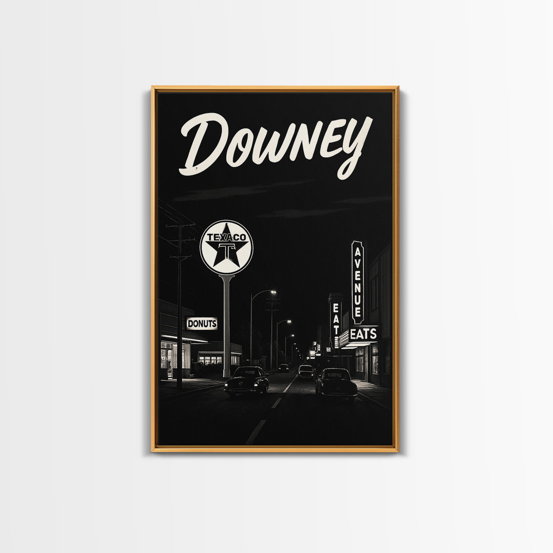Downey Travel Poster, Canvas Print, Dark Moody City Wall Art, Downey Art Print, Travel Wall Decor, Travel Art Print, City Art Print