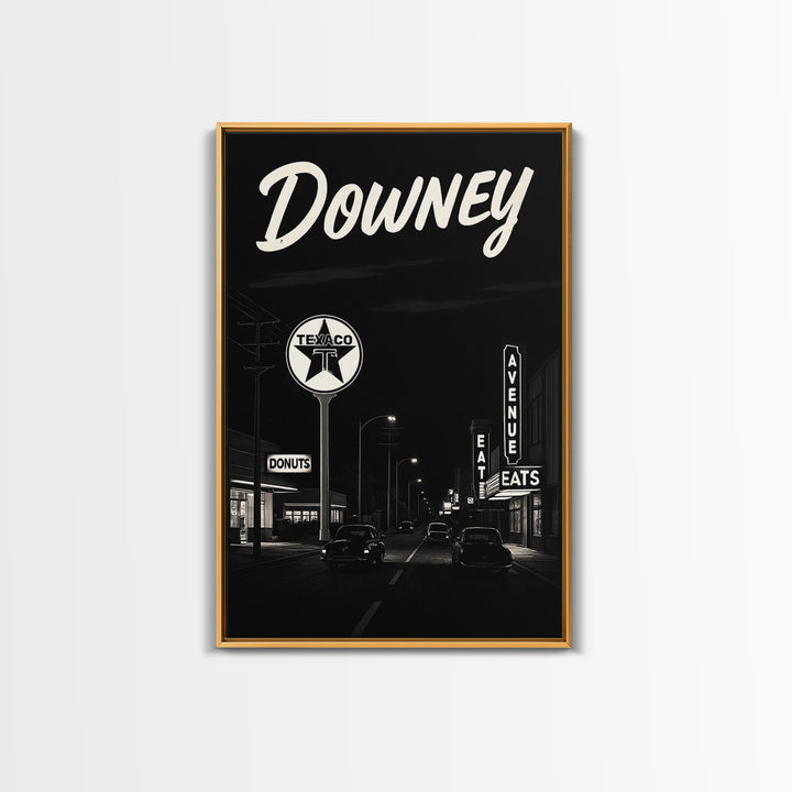 Downey Travel Poster, Canvas Print, Dark Moody City Wall Art, Downey Art Print, Travel Wall Decor, Travel Art Print, City Art Print