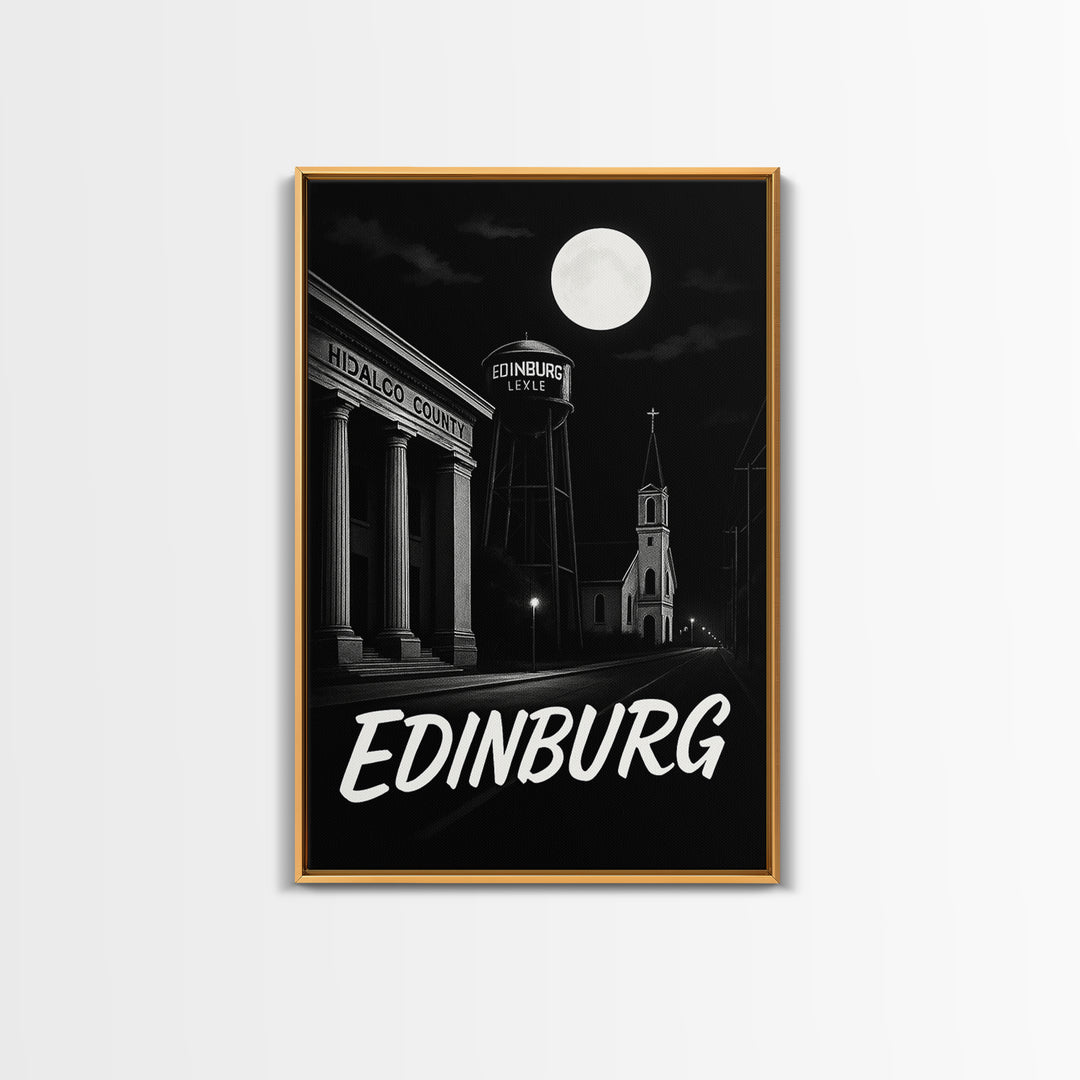 Edinburg Texas Travel Poster, Canvas Print, Black And White Travel Art, Edinburg Travel Art, Fine Art Print, Travel Art, City Art Print
