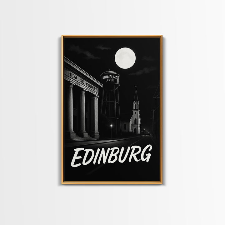 Edinburg Texas Travel Poster, Canvas Print, Black And White Travel Art, Edinburg Travel Art, Fine Art Print, Travel Art, City Art Print